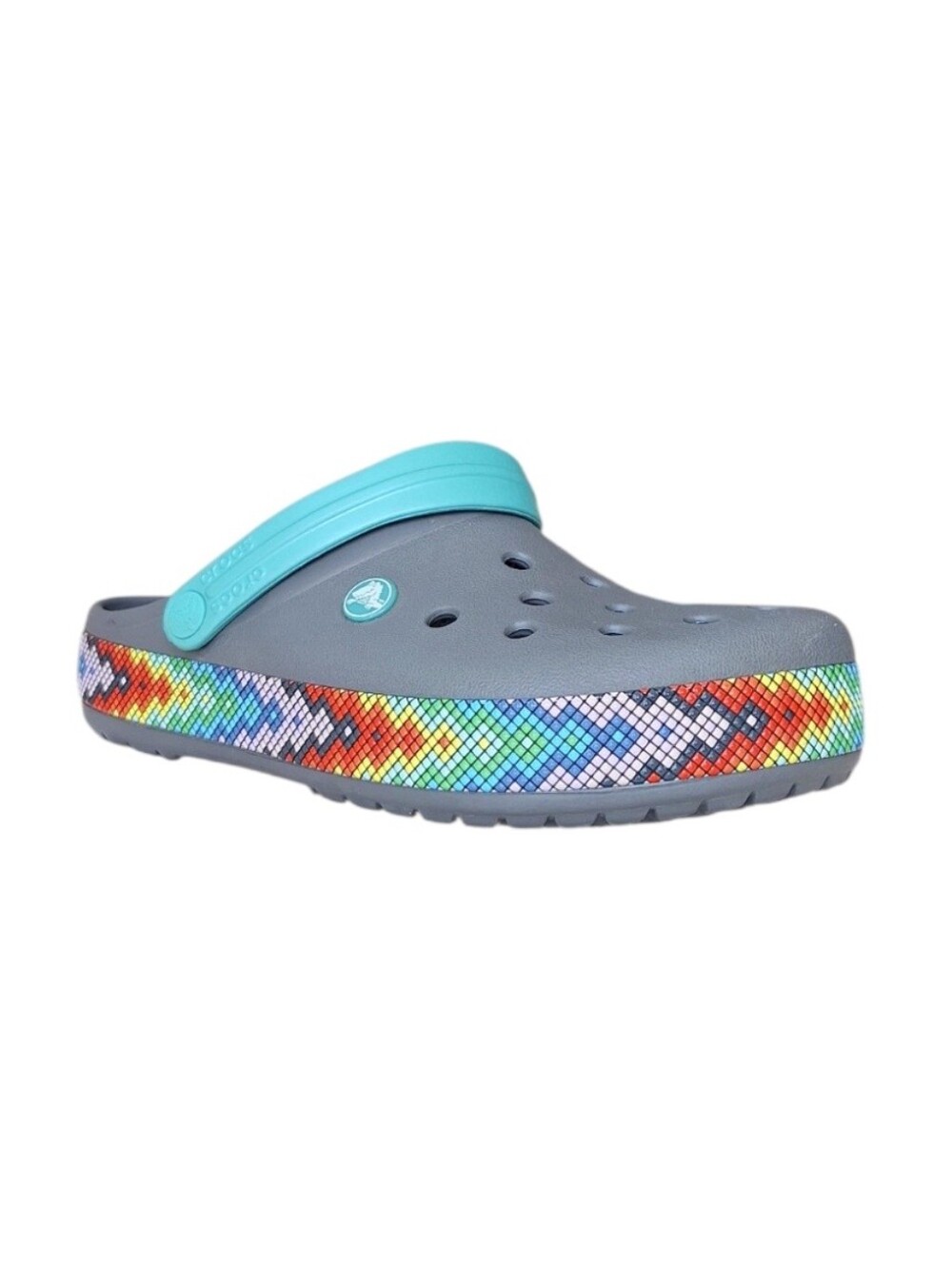 Crocs Crocband Gallery Clog 205166 Gray Multi Geometric Diamond M8 W10